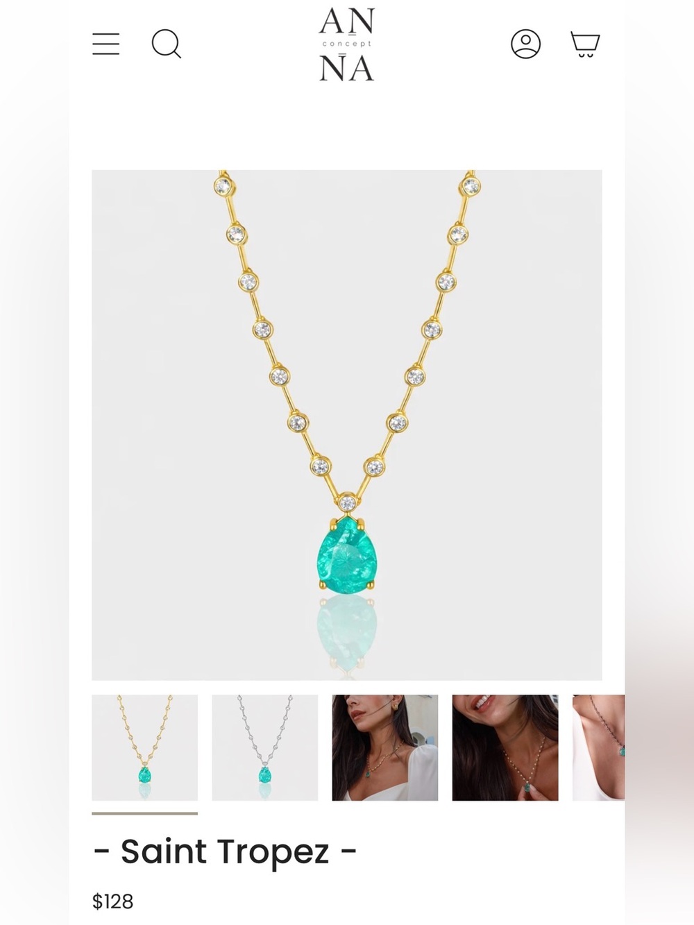 Anna Concept - ‘Saint Tropez’ Gold Necklace with Turquoise Pendant